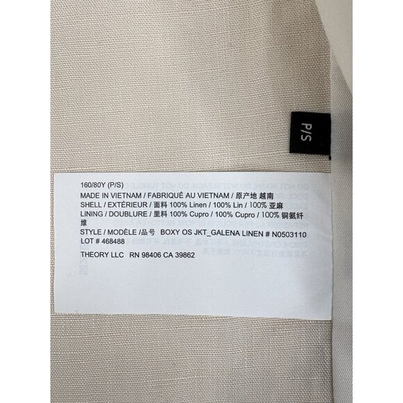 Theory Linen Galena Boxy Blazer Womens Small XS/S Cream Oversized Jacket - Picture 9 of 15